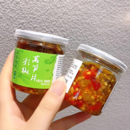 與李湘食手工湘醬彩色辣椒醬彩椒萵筍片酸豆角鄉里外婆菜等6斤/箱