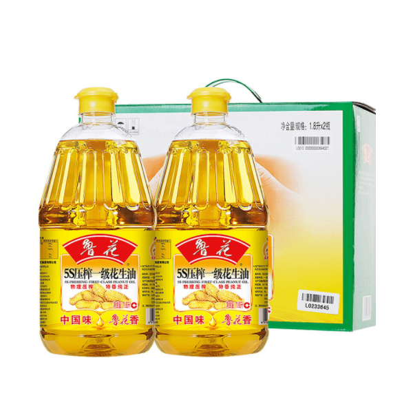 魯花 食用油 5S 物理壓榨 壓榨一級(jí) 花生油 1.8L*2